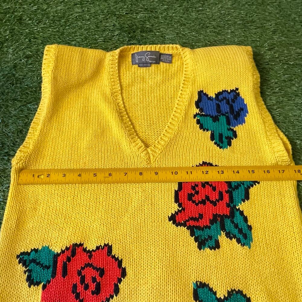 Funky Vintage 80s Bright Colorful Yellow Floral Oversized Sweater Vest - Picture 5 of 7